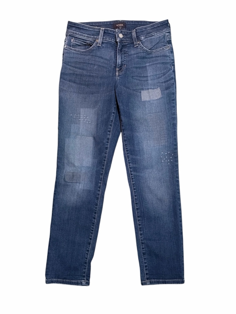 NYDJ Boyfriend Jeans Size 0 Lift Tuck Patchwork Medium Wash Denim